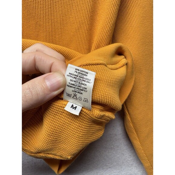 American Giant Waffle Knit Full Zip Hoodie Womens Medium USA Made Yellow Heavy - Picture 3 of 4